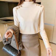 포플러앤씨 여성용 마롱 반폴라 버튼 티셔츠