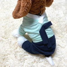 Caniche 狗狗棉質日常韓服連身衣 男款, 藍色