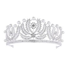 LUNAGLAM 巴洛克花朵珍珠婚禮皇冠珠寶髮飾王冠 WC516, 1個, 銀色