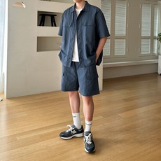 DANGOON 男士防風口袋翻領夾克短褲套裝 LJ_SET027