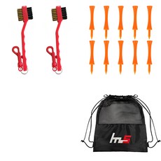 NAYASTYLE 高爾夫球桿頭清潔器 2入 + PE高爾夫長球釘 10入 + 收納袋組合 GFYP-32-1+169-6PU, 混合顏色