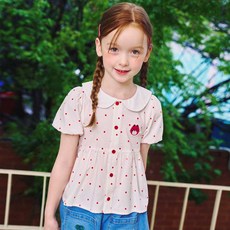 minidou 女童微笑貓咪圓點短袖上衣