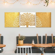 Baek & Art 黃金財運 金色帆布室內裝飾 生命之樹掛畫 3件組 02款, 生命之樹 03-1
