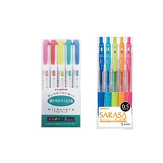 ZEBRA 斑馬牌 溫和眼線 5 色套組 HC + Sarasa 夾 5 色套組 0.5mm, 混色, 1套