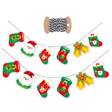 聖誕裝飾掛旗 6款 x 8p + 掛繩組合, 繩子(黑色)