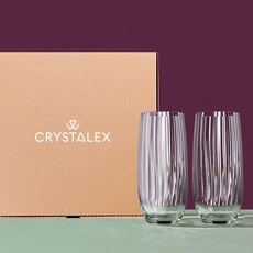 크리스탈렉스 워터폴 플리츠 하이볼 스템리스 와인잔 선물세트 350ml, 투명, 1세트