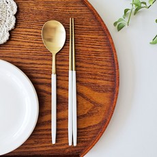 Bogen 可愛餐具組, 金色白, 湯匙 + 筷子, 1套