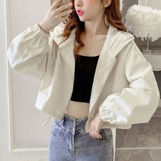 구디프 여성용 벌룬핏 후드 바람막이 자켓