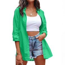 unheve 女款寬鬆素色休閒長袖襯衫