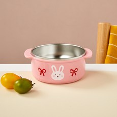 Modern House 兒童款雙層不鏽鋼防滑深碗 蝴蝶結兔子 13.5cm, 1個, 混色