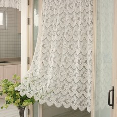 ANDCOTTON 中門空間分隔復古蕾絲遮蔽隔斷門簾, 白色
