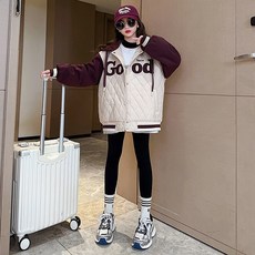 Orange Damom 女童款 Good 連帽拼色袖絎縫鋪棉外套