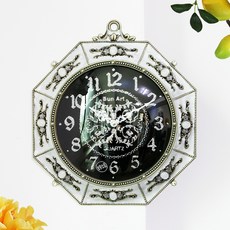 무소음 옥타곤 black 주물 벽시계 HSC-313, 아이보리
