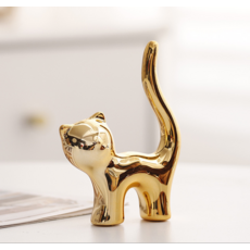 微笑簡約玄關櫃迷你裝飾品 金色貓咪B 2入