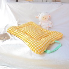 파스텔펫 반려동물 체크 극세사 쿠션, 옐로우, 1개