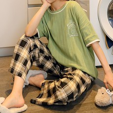 마켓에이 여성용 냉감 통기성 투피스 홈웨어 상하의 세트