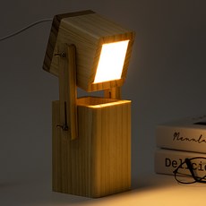 쿠스토리 LED 무드등 원목 사각기둥 수면등, 전구색