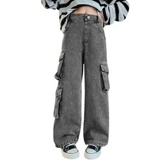 女童工裝灰色牛仔褲
