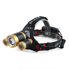충전식 LED 헤드랜턴 MAX 5000LM 1XCREE XML T6 줌 + 충전식 배터리 2200mAh 2p + 5핀 USB 충전 케이블, 골드, 1세트