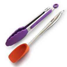 BERING 矽膠不銹鋼廚房鉗+炒勺, 廚房鉗(紫色)+炒勺(橘色), 1入