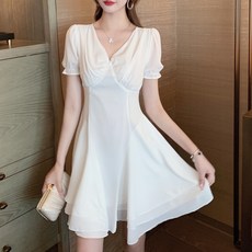POPLARNC 女款 Favn V領連身裙 P25SMOPS031917, 白色