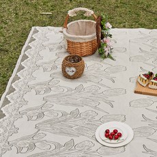 Ttabongoppa 摩登刺繡蕾絲花朵野餐露營墊 JNHA1902, 象牙白