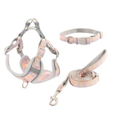 ANTS 格紋寵物胸背帶 S號+牽繩, 1套, 橘子