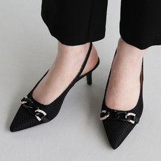 DANGOLUNNI 女款尖頭網紗編織鍊條裝飾Casey露跟高跟鞋 6cm