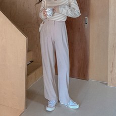 QNIGIRLS 女款休閒打褶寬褲