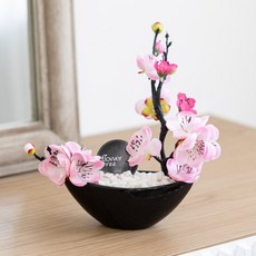 플라워트리 조화 봄날 매화 + 한조각 화분 18 x 18 cm 세트, 핑크, 1개
