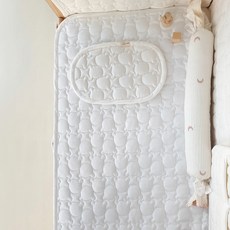 AiRabbit 嬰幼兒人造絲熊熊絎縫加厚雙面床墊 Boni Smart 相容, 奶油象牙白 + 象牙白, 1個