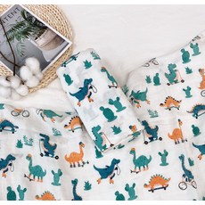 LuxuryBaby 嬰幼兒用雙層竹纖維紗布毯, 恐龍