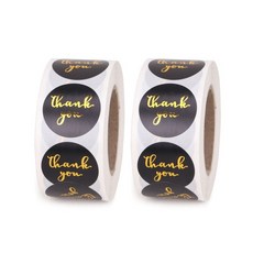 indi.k Thank You 黑色大包裝 2.5cm 貼紙 2捲 1000入, 混合色, 2個