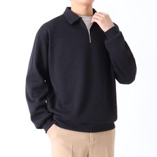 지지블랙 남성용 앤써니 소프트 오버핏 카라 반집업 빅사이즈 니트