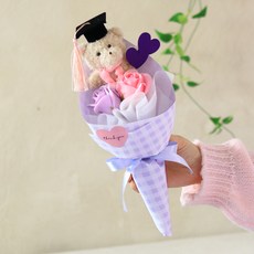 센트바스켓 조화 하트테디 블러썸 비누꽃다발, 퍼플, 1개