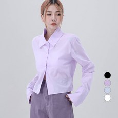 Awesomearound 女款短版後縮腰設計棉質長袖襯衫