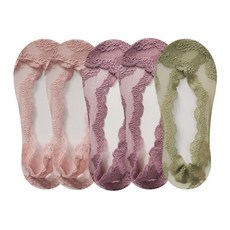 비아리츠 여성용 플라워 젬마 레이스 시스루 실리콘 논슬립 덧신 5켤레