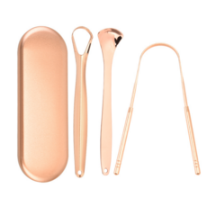 Narinare 不鏽鋼刮舌器3件組 + 玫瑰金收納盒套組, 1套