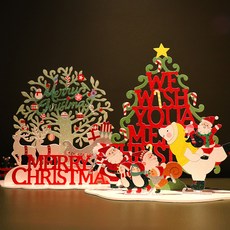 Maumdama 立體聖誕站立式亮粉卡片 大型卡片2款 + 信封2款套組, 混色, 1套