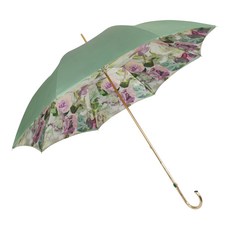PASOTTI 女用 Woman Flower 綠色配粉紅玫瑰 雙層布飾金屬珠寶手柄手動傘 WD151P5
