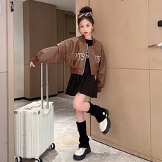 Orenjidamom 女童用 OUTSDERS 短版飛行皮革夾克