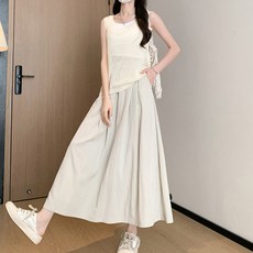 Elsso 女款防風尼龍A字鬆緊腰百褶傘狀長裙