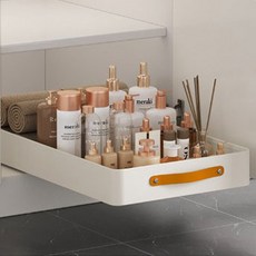 堅固無痕黏貼式水槽下滑動置物架, 象牙白, 1個