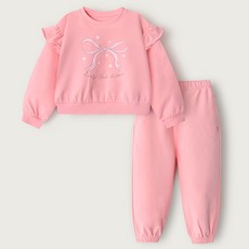 unifriend 兒童粉紅緞帶九分上學服運動衫上下裝套組