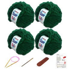 행복뜨기 슈퍼베이비 뜨개실 4p + 바늘 6mm + 돗바늘 + 가죽 라벨 + 목도리 도안 세트, 1세트, 초록