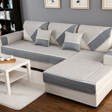 I LUV HOME 簡約裂紋圖案絎縫沙發墊 深灰色 米色 90x240