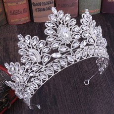 겟잇블루 바로크 라인 스톤 티아라, 실버 + 화이트, 1개