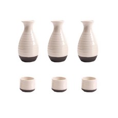 O Chairs 米色雙色瓷酒瓶+酒杯套組, 3套, 瓶子 3p + 玻璃 3p