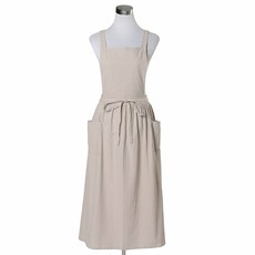 亞麻連身裙長版圍裙, 米色, 1個