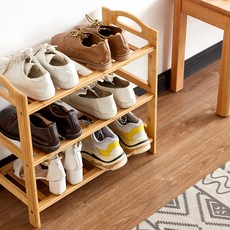 LINSY HOME 實木多功能支架3層鞋架, 天然